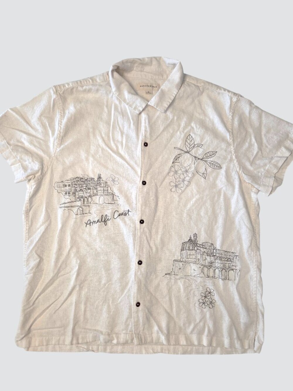 Aeropostale Mens Amalfi Coast Linen Blend Button Down Shirt White/offwhite Sz XL